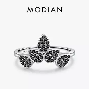Модиан 925 пробы серебро черный цирконий капля воды кольцо для женщин геометрические модные кольца ювелирные аксессуары 5 серебряный