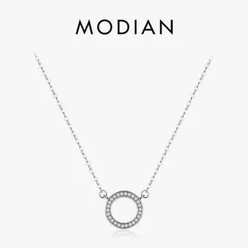 Модиан 925 пробы серебро кулон в форме сердца модный классический бренд прозрачный кубический цирконий круг ожерелье для женщин роскошные ювелирные изделия серебряный
