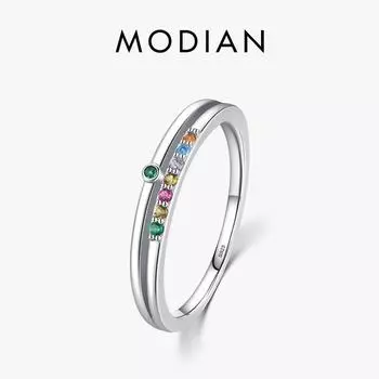 Модиан 925 пробы серебро Радужный цирконий двухслойное кольцо для женщин модные ювелирные изделия свадебный подарок 5 серебряный