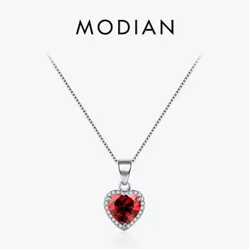 Модиан 925 пробы серебро сердце кулон ожерелья мода прозрачный цирконий Классическая свадебная цепочка ювелирные изделия для женщин серебряный