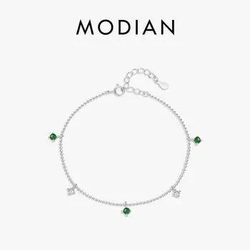 Modian 925 Sterling Zilveren Kleine Ronde Hanger Verstelbare Armband Groene & Doorzichtige Cz Link Ketting Armbanden Voor Vrouwen Sieraden Cadeau серебряный