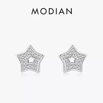 Modian 925 Стерлинговое Серебро Hollow Out CZ Серьги-гвоздики для женщин Девушка Ослепительное заявление Гипоаллергенные ювелирные изделия серебряный