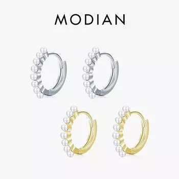 Модиан элегантные серьги с жемчугом и золотым цветом из стерлингового серебра 925 пробы, простые круглые серьги-кольца для женщин, свадебные украшения серебряный