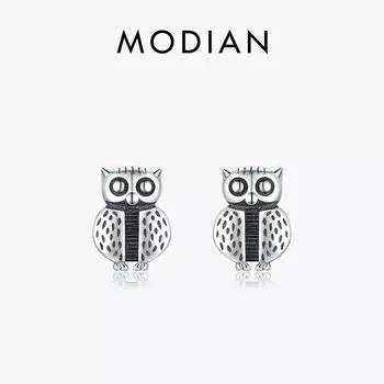 MODIAN Аутентичные серьги-гвоздики из стерлингового серебра 925 пробы, винтажные крошечные милые серьги-гвоздики с изображением совы для женщин, серия с животными, дизайн изящных ювелирных изделий серебряный