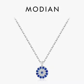 Modian Blauw Oog Ketting Стерлинговое серебро 925 пробы Цирконий Ogen Вешалка Kettingen Trendy Schakelketting Sieraden Geschenken Voor Vrouwen Meisjes серебряный
