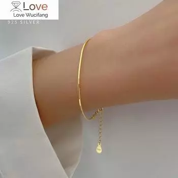 Modian Classic Basic 925 Sterling Silver Fashion Simple Gold Color Snake Chain Bracelet For Women Link Chain Bangle Fine Jewelry