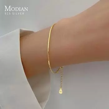 Modian Classic Basic 925 Sterling Silver Fashion Simple Gold Color Snake Chain Bracelet For Women Link Chain Bangle Fine Jewelry