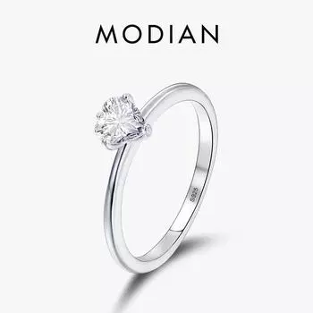 Modian Clear CZ Сердце Кольцо на палец для женщин Стерлингового серебра 925 пробы для свадьбы и помолвки Эффектные модные ювелирные изделия 5 серебряный