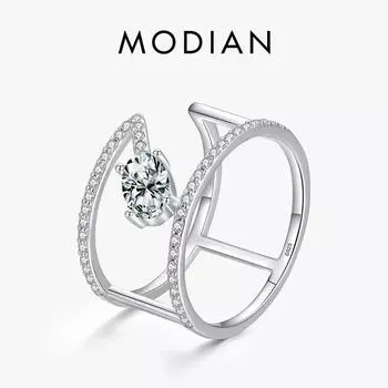 Модиан, двухслойное роскошное кольцо из стерлингового серебра 925 пробы на палец, овальное прозрачное обручальное кольцо с фианитом для женщин, обручальное брендовое ювелирное изделие 5 серебряный