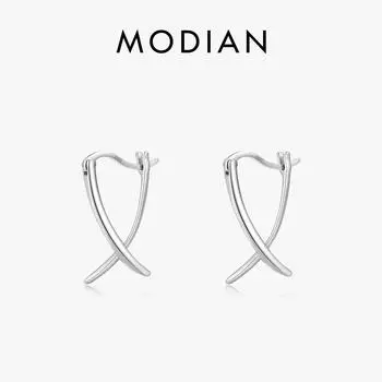 Модиан из чистого серебра 925 пробы, простые перекрестные пряжки для ушей, модные дизайнерские серьги-кольца для женщин, изящные ювелирные изделия серебряный