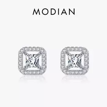 Модиан из стерлингового серебра 925 пробы, мерцающие геометрические квадратные серьги-гвоздики для женщин, классические свадебные украшения для помолвки серебряный