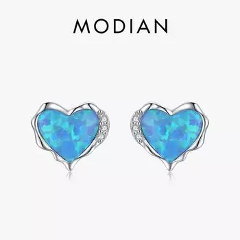 Модиан из стерлингового серебра 925 пробы, модные серьги-гвоздики с нерегулярными сердечками, очаровательные серьги-гвоздики с блестящим опалом для женщин, вечерние ювелирные изделия, подарки серебряный