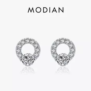 Модиан из стерлингового серебра 925 пробы, простые круглые серьги-гвоздики для женщин, прозрачные гипоаллергенные серьги-гвоздики с цирконием, изысканные свадебные украшения серебряный
