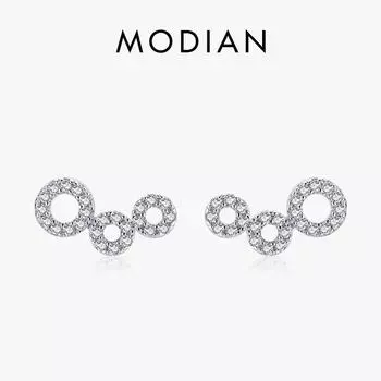 Модиан из стерлингового серебра 925 пробы, простые круглые серьги-гвоздики для женщин, блестящие прозрачные круглые серьги-гвоздики с цирконами, ювелирные украшения серебряный