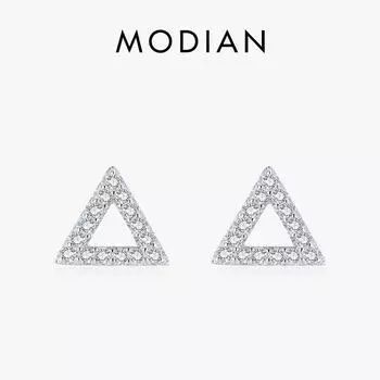Модиан из стерлингового серебра 925 пробы, простые треугольные серьги-гвоздики для женщин, яркие, прозрачные, эффектные свадебные украшения с фианитом, женские серебряный