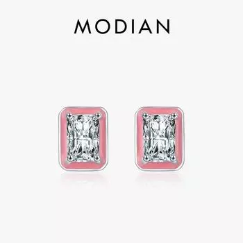 Модиан из стерлингового серебра 925 пробы, прямоугольные эмалированные модные серьги-гвоздики со сверкающим цирконием, серьги для женщин, свадебные ювелирные украшения серебряный