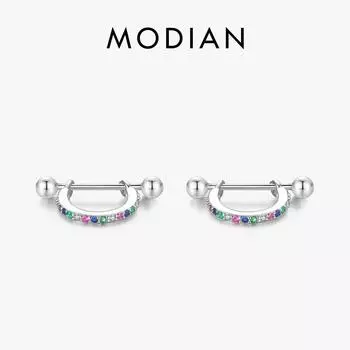 Модиан из стерлингового серебра 925 пробы, яркие разноцветные серьги с цирконием, модные серьги-кольца, бусины, винты, гипоаллергенные ювелирные изделия для женщин серебряный