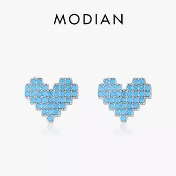 Модиан из стерлингового серебра 925 пробы, винтажные бирюзовые серьги-гвоздики для женщин, романтические серьги-гвоздики в форме сердца, гипоаллергенные изящные ювелирные изделия серебряный