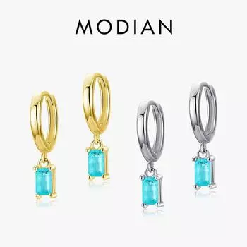 Модиан изысканные серьги-кольца из стерлингового серебра 925 пробы прямоугольные серьги с кристаллами для женщин ювелирные изделия в подарок серебряный