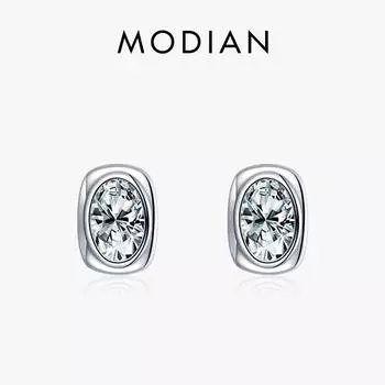 Модиан, классические прямоугольные ослепительные серьги-гвоздики с цирконием AAAAA из стерлингового серебра 925 пробы для женщин, ювелирные изделия на годовщину свадьбы серебряный