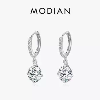 Модиан Классическое блестящее круглое золото 4 карата Стерлинговое серебро 925 пробы Eenvoudige Swing Hoepel Oorbellen Voor Vrouwen Bruiloft Fijne Sieraden Cadeau серебряный