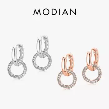 Modian круглые серьги-подвески цвета розового золота, классические серьги из стерлингового серебра 925 пробы, круглые прозрачные висячие серьги с цирконием для женщин, свадебные украшения серебряный