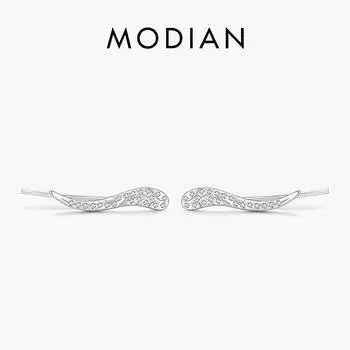 Модиан линии абстрактные серьги-гвоздики из стерлингового серебра 925 пробы прозрачный CZ сверкающие длинные серьги-гвоздики для женщин ювелирные изделия серебряный