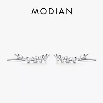 Модиан Lucky Tree of Life длинные серьги-гвоздики из стерлингового серебра 925 пробы с листьями милые серьги-гвоздики для женщин свадебные украшения серебряный