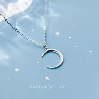 MODIAN Minimalist Crescent Pendant Necklace for Women 925 Sterling Silver Adjustable Link Chain Necklace Fine Jewelry New