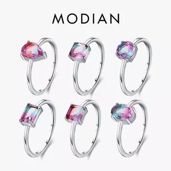 Modian модное коктейльное цветное кольцо из стерлингового серебра 925 пробы 6 форм с геометрическим турмалином кольца на палец для женщин ювелирные изделия 5 серебряный