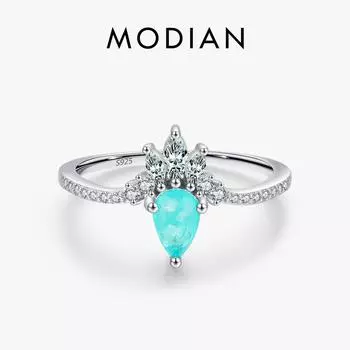 MODIAN модное кольцо из стерлингового серебра 925 пробы с короной на палец, кольцо с турмалином Параиба для женщин, роскошные свадебные и помолвочные ювелирные изделия 5 серебряный