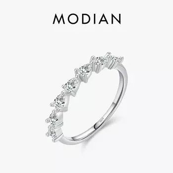 Модиан Настоящее серебро 925 пробы Eenvoudige Waterdruppel Peer Cz Vinger Ring Prong Instelling Stapelbare Ring Voor Vrouwen Cadeau Fijne Sieraden 5 серебряный