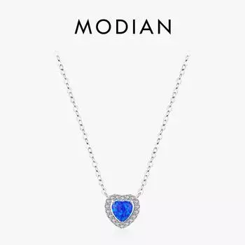 Модиан, настоящее серебро 925 пробы, изысканный синий опал, кулон в виде сердца, ожерелье для женщин, ювелирные изделия, романтические подарки на годовщину серебряный