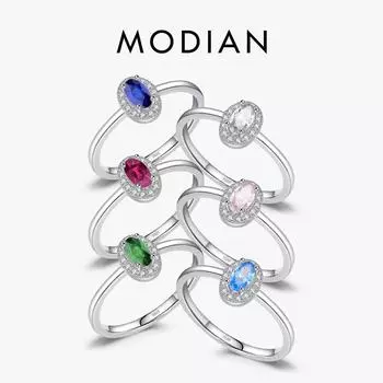 Модиан настоящее серебро 925 пробы классическое элегантное овальное радужное красочное кольцо с цирконием для женщин свадебное обручальное ювелирное изделие 5 розовый
