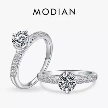 Modian настоящее серебро 925 пробы круглые десять сердец стрелка CZ классические кольца на палец для женщин роскошные свадебные ювелирные аксессуары 5 серебряный