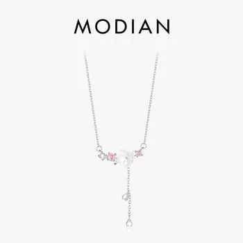 Модиан, настоящее серебро 925 пробы, очаровательная ракушка, жемчужный цветок, кулон, ожерелье, элегантная цепочка на шею для женщин, юбилейные ювелирные изделия серебряный
