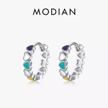 Modian настоящее серебро 925 пробы разноцветная эмаль серьги-кольца любовь сердечки пряжки для ушей для женщин оригинальный дизайн изящные ювелирные изделия серебряный