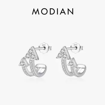Модиан, настоящее серебро 925 пробы, только стрелка вверх, прозрачные серьги-гвоздики с фианитом, модные вечерние украшения для женщин, изысканные подарки на день рождения серебряный