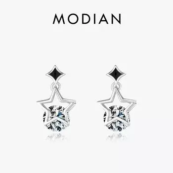 Модиан, настоящие серьги-гвоздики из стерлингового серебра 925 пробы со звездами, сверкающие фианиты, оригинальные эмалированные серьги-гвоздики для женщин, гипоаллергенные изящные ювелирные изделия серебряный