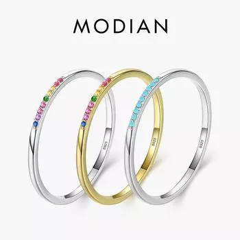 Modian новые настоящие стерлингового серебра 925 пробы модные Радуга CZ штабелируемые красочные кольца на палец для женщин женские свадебные эффектные ювелирные изделия 5 серебряный