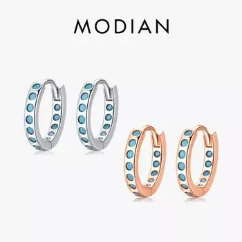 Модиан, новые серьги-кольца из чистого серебра 925 пробы, элегантные серьги-кольца с натуральной бирюзой для женщин, модный дизайн, изящные ювелирные аксессуары серебряный