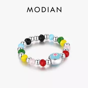 MODIAN, однотонное серебро 925 пробы, красочные хрустальные бусины, регулируемое кольцо, эмалированное кольцо с цветком, модные кольца для женщин, ювелирные изделия, подарок серебряный