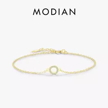 MODIAN однотонное серебро 925 пробы, простой полый круг, прозрачный браслет с фианитом, золотой цвет, звеньевая цепочка для женщин и девочек, ювелирные украшения, подарок золотой