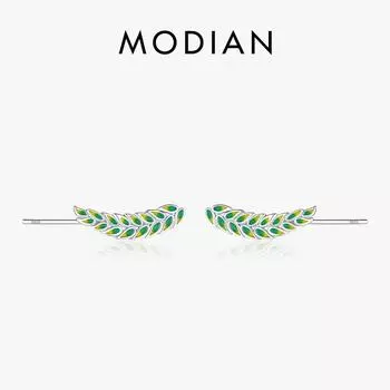 Модиан однотонные серьги-гвоздики из стерлингового серебра 925 пробы, минималистичные эмалированные серьги-гвоздики с листьями дерева, модные простые серьги для женщин, изящные ювелирные изделия, подарок зелёный