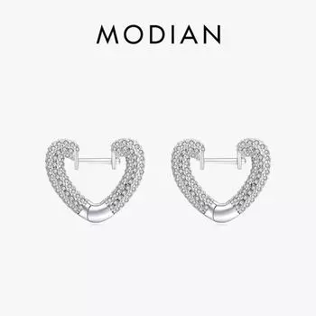 Modian оригинальные серьги-кольца из стерлингового серебра 925 пробы, роскошные сердечки, пряжки для ушей, великолепные модные серьги-кольца для женщин, ювелирные изделия, свадебный подарок серебряный