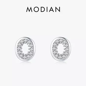 Модиан ослепительные прозрачные серьги-гвоздики с цирконием для женщин из стерлингового серебра 925 пробы полые овальные свадебные эффектные ювелирные изделия серебряный