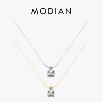 MODIAN ослепительный прозрачный кулон с фианитами из стерлингового серебра 925 пробы, роскошное квадратное ожерелье-цепочка в виде змеи для женщин, свадебные ювелирные украшения серебряный