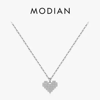 Модиан ожерелье с подвеской в виде сверкающего сердца для женщин, стерлинговое серебро 925 пробы, яркий прозрачный Cz, люксовый бренд, свадебные украшения серебряный