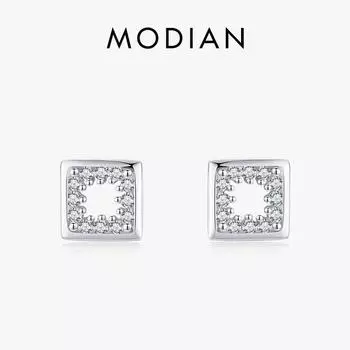 Modian полые классические квадратные серьги модные стерлингового серебра 925 пробы очаровательные серьги с цирконием для женщин серебряные ювелирные изделия серебряный