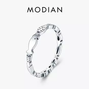 Модиан Роман Рыба Штабелируемое Кольцо Стерлингового Серебра 925 пробы Модные Специальные Кольца на палец с Животными Минималистичные Ювелирные Изделия Для Женщин Подарок 5 серебряный